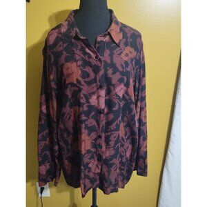 VTG Y2K Sigrid Olsen Long Sleeve Button Up Floral Silk Wool Blouse XL Boho